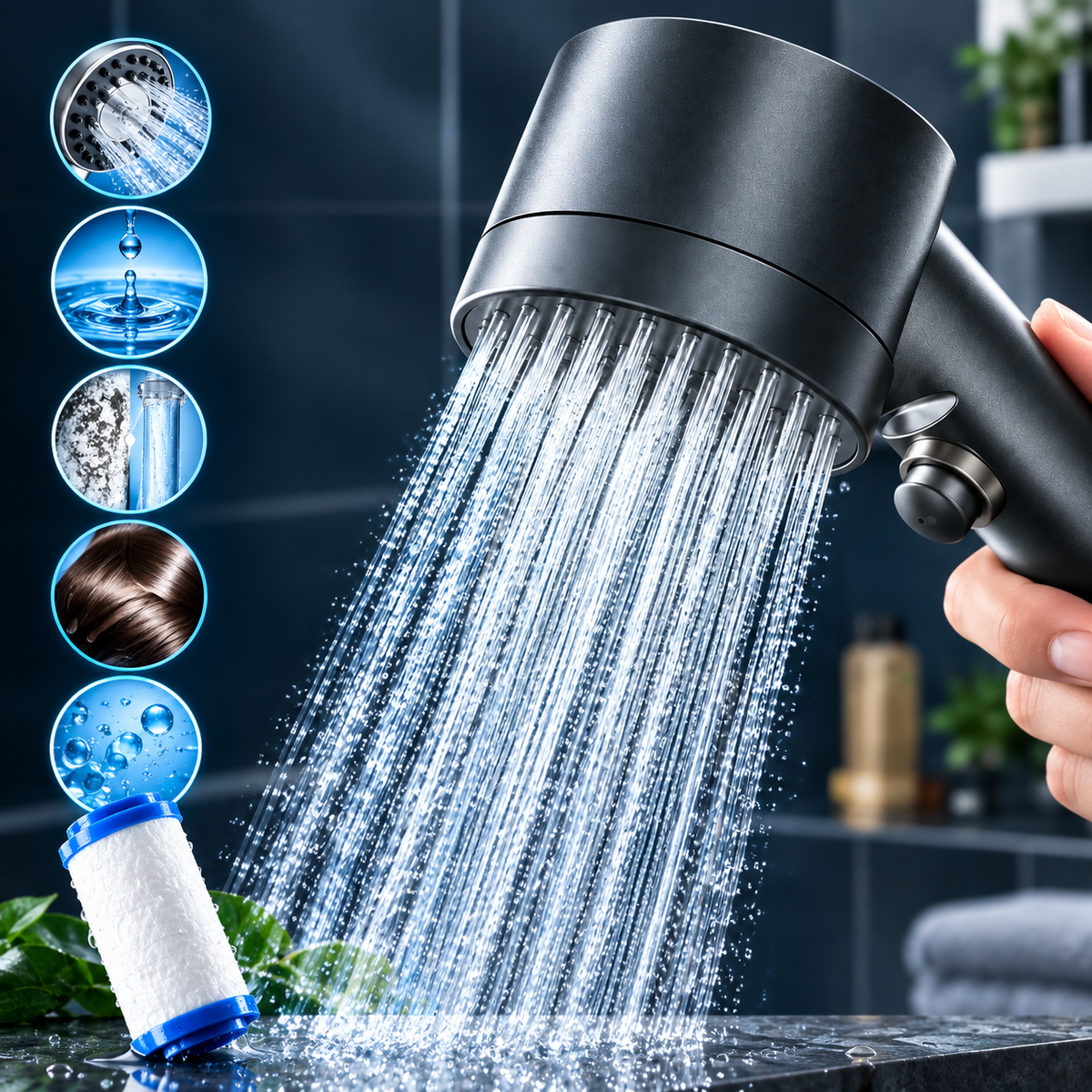 Aquapure Decalcificante Soffione Doccia con Filtro Anticalcare e Anticloruro